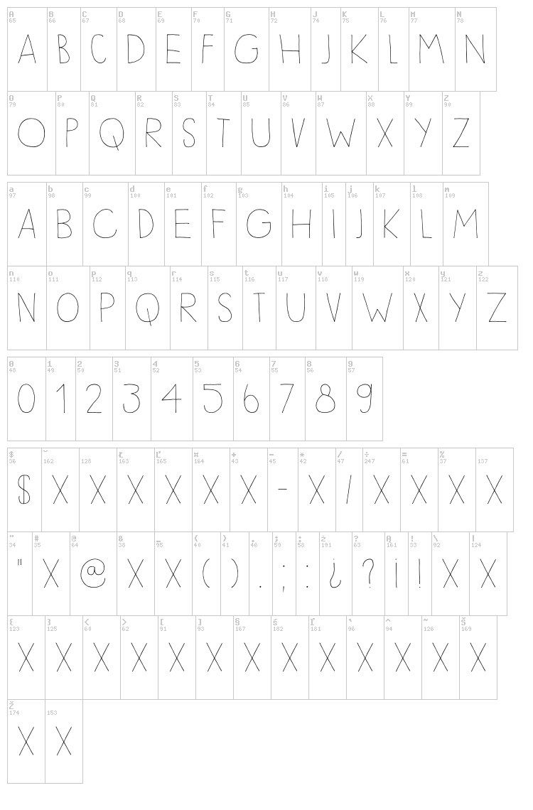 DK Sleepy Time font map